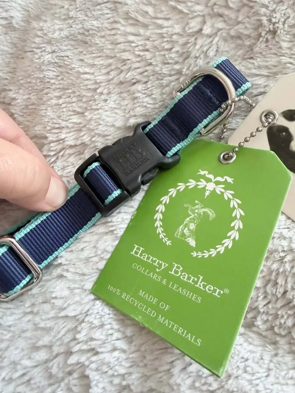 Harry Barker Adjustable Dog Collar, Navy and Turquoise, 3/4 inch, 8-14 inch